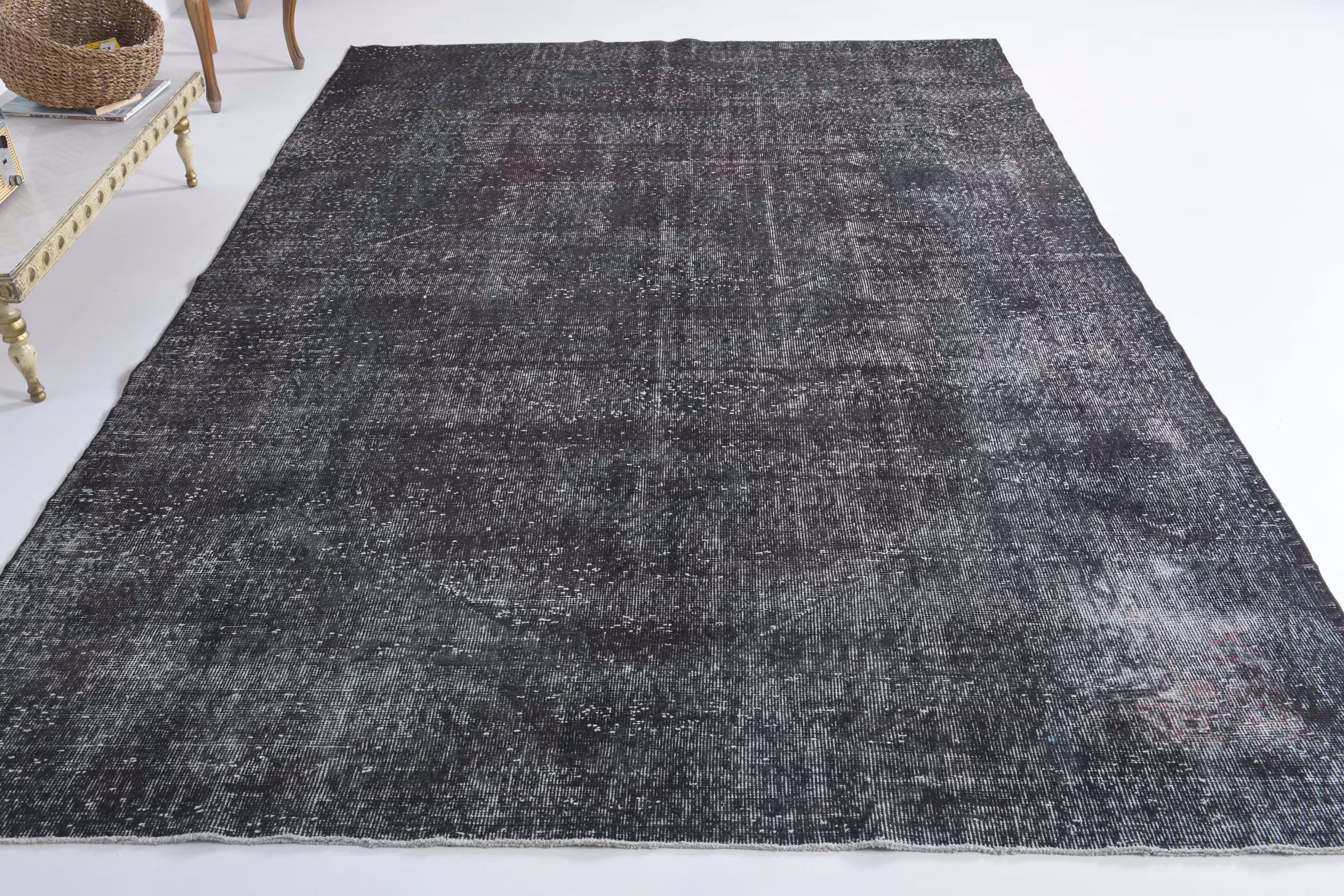 6.8x10.1 Ft, Turkish Area Rug, Vintage Wool Handmade Living Room Oushak Boho Decor, Farmhouse Black