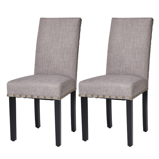 Glitzhome Set of 2 Traditional Polyester/Polyester Blend Upholstered Dining Side Chair (Wood Frame) in Gray | 2000600007