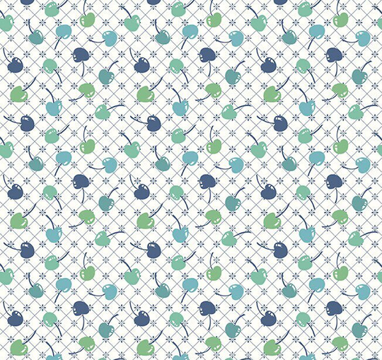 Cook Book Cherries Denim, Lori Holt For Riley Blake, 1/2 Yard - Cut Continuously, C11758-Denim