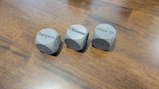 Food Dice | Set Of 3 Easily Pick Which Food To Eat Tonight Dine in Take Out Gift For People You Live With Girlfriend Boyfriend Fun
