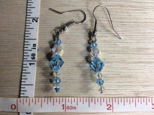 Crystal Earrings Beaded Blue White Used