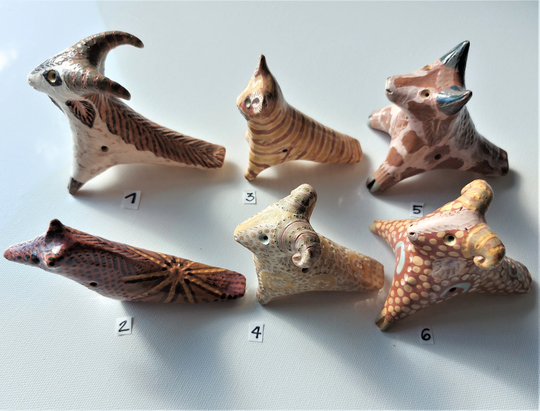 Ceramic Whistle Ocarina Animal Figurine Unique Toy Traditional Fired Glazed Clay Ox Ram Cat Horse Collection Pottery Items Lithuanian Art