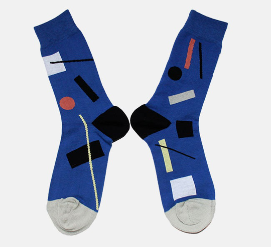Blue "Bernard" Socks With Suprematist Avant|Garde Geometrical Figures, Various Sizes Available