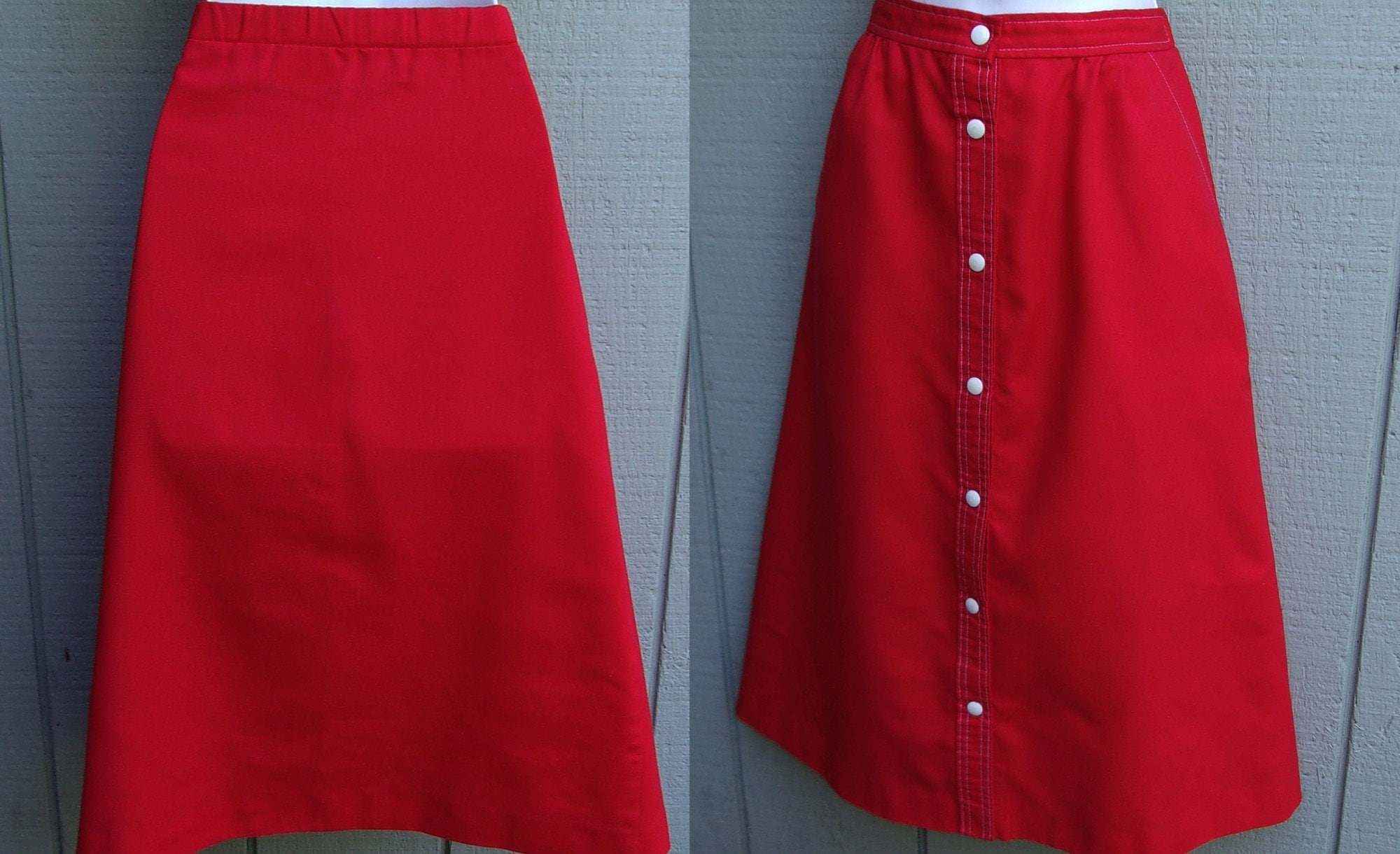 Donnkenny 70S Skirt ~ Red Cotton Blend Front Snap Up Midi Summer High Waisted 29 Waist Size 10 Med