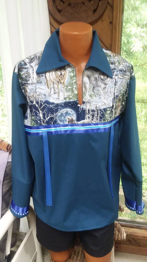 Men's Ribbon Shirt With Wolf Pattern. Sizes S, M, L, Xl...custom Made For Each Order. Will Be Similar To Pics Shown....all Are One Of A Kind