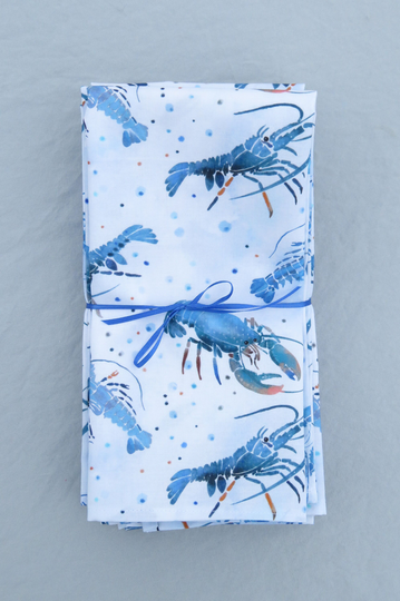 Lobsters On White Set Of 6 100% Cotton Napkins