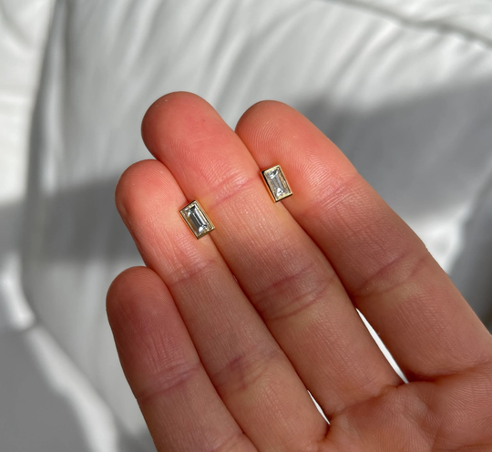Amazing Bezel Set Diamond Baguette Stud Earrings
