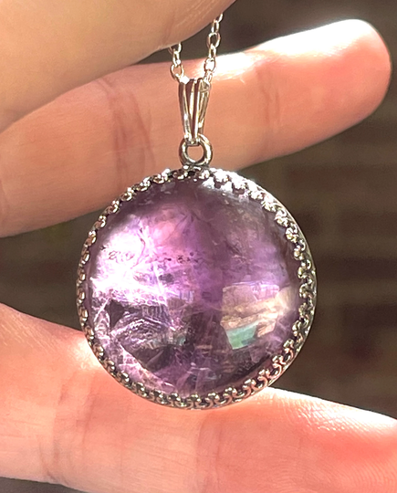 Natural, Purple, Amethyst, Pendant Necklace in Oxidized Sterling Silver