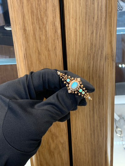 Vintage 18K Gold Opal & Pearl Brooch/Pin/Clip