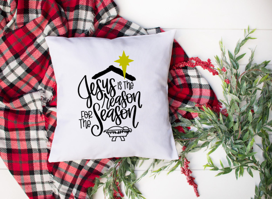 Jesus Is The Reason For Season Christmas Pillow. Throw Cushion. Decorative Farmhouse Winter Decor Holiday