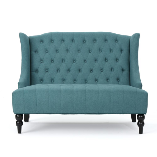Best Selling Home Decor Leora Modern Dark Teal and Dark Brown Polyester/Blend Loveseat in Blue | 301392