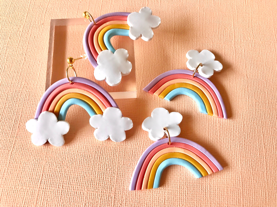 Rainbow Cloud Earrings/ Colorful Cute Jewelry/ Statement Polymer Clay Earring/ Modern Jewelry