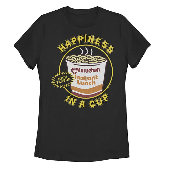 Juniors' Maruchan "Happiness In A Cup" Graphic Tee, Women's, Size: Small, Black