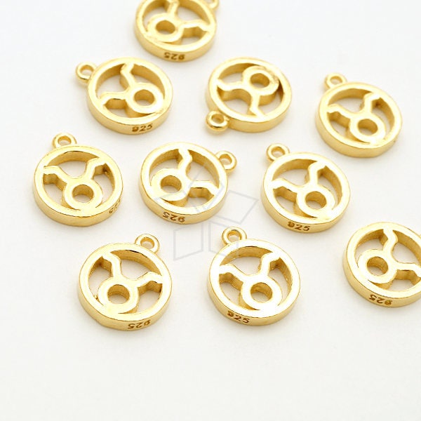 Sv-236-Gd/1 Pcs - Zodiac Sign Symbol Charms, Constellation, Taurus, The Bull, April, May Birthday, 16K Gold Plated 925 Sterling Silver