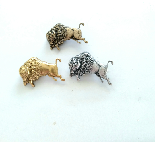 Large Buffalo Pin, Antiqued Brass Silver Lapel Gold Tie Tack, Jewelry