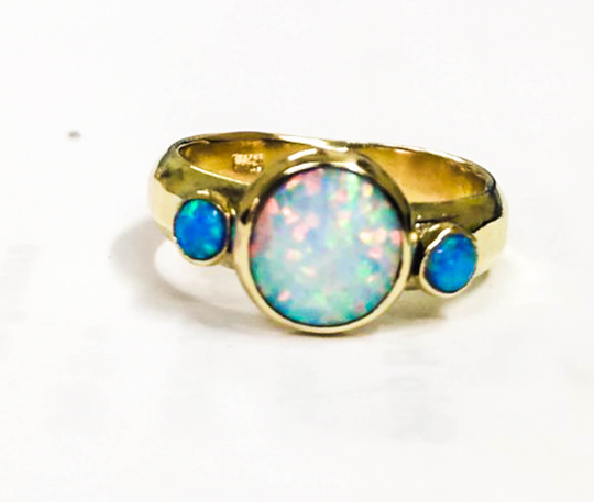 Three Stone Opals Ring-Three Ring-Opal Ring Engagement Ring-Wedding Band-Promise Ring-Stackable Band-Solid Gold Ring