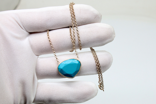 Turquoise Necklace Hammered Silver Jewely Birthday Gift Dainty Ancient Christmas Artisan