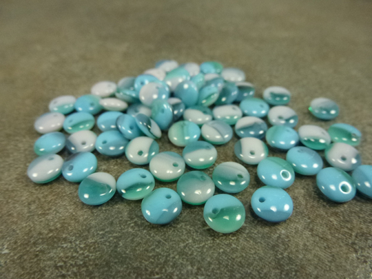 50Pc Blue/Aqua/Light Pink Blend, 6mm Czech Glass Lentil Beads, Front Drilled Drop, Coin