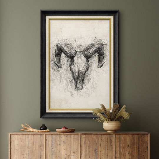 Signwin Premium Frame Art Vintage Retro Ram Skull Skeleton Portrait Animals Wilderness Illustration Fine Rustic Decor For Living Room