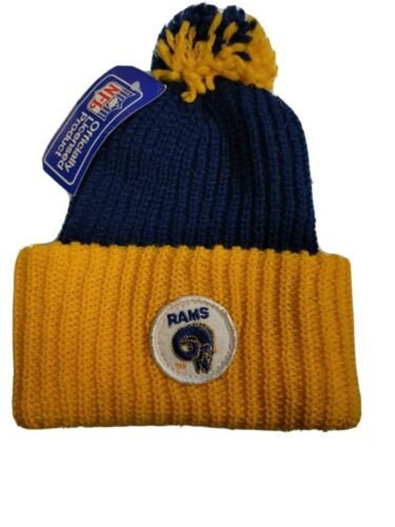Vintage La Rams Patch Logo Cuffed Knit Hat With Pom