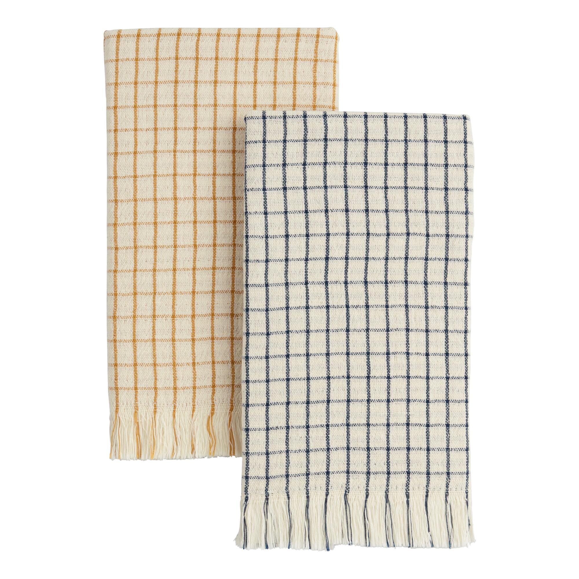 Windowpane Waffle Weave Kitchen Towel With Fringe by World Market
