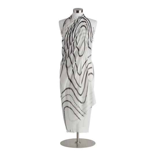 Black And Cream Recycled Knit Abstract Squiggle Sarong: Black/Natural by World Market