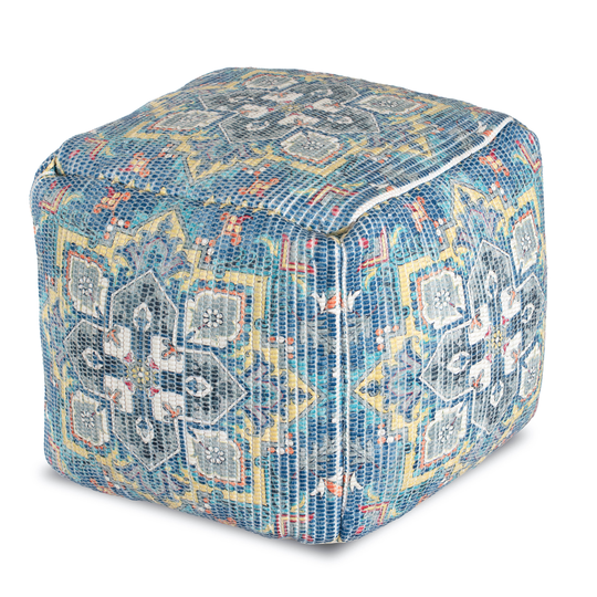 Anji Mountain Casual Blue, Yellow Polyester/Polyester Blend Square Ottoman | AMBPF011-1818