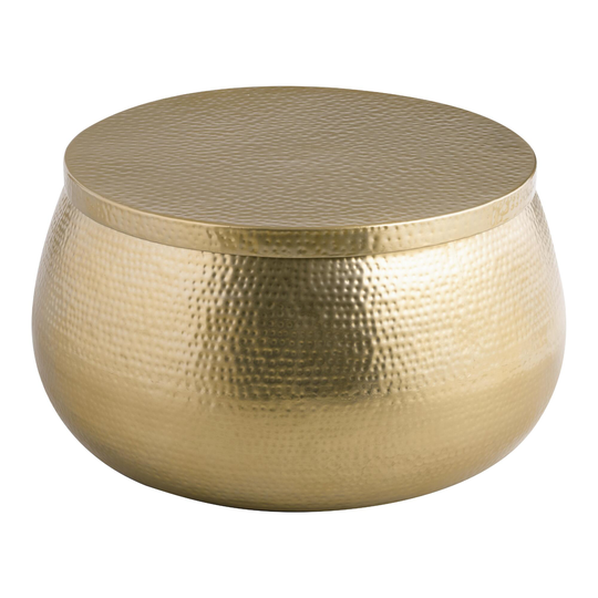 Round Gold Hammered Metal Cala Storage Coffee Table by World Market