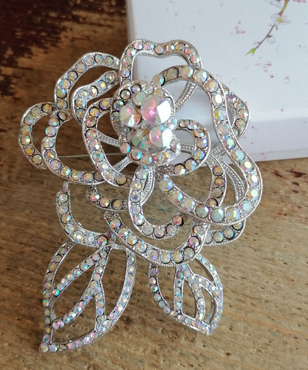 Prom Jewelry Flower Rose Brooch Pin Pendant Rhinestone Crystal Wedding Bridal P2131