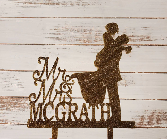 Blended Family Cake Topper, Wedding Topper With Last Name, Groom Lifting Bride Silh