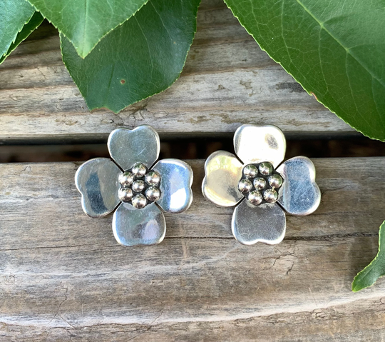 Vintage Sterling Silver Dogwood Flower Post Earrings/ 925