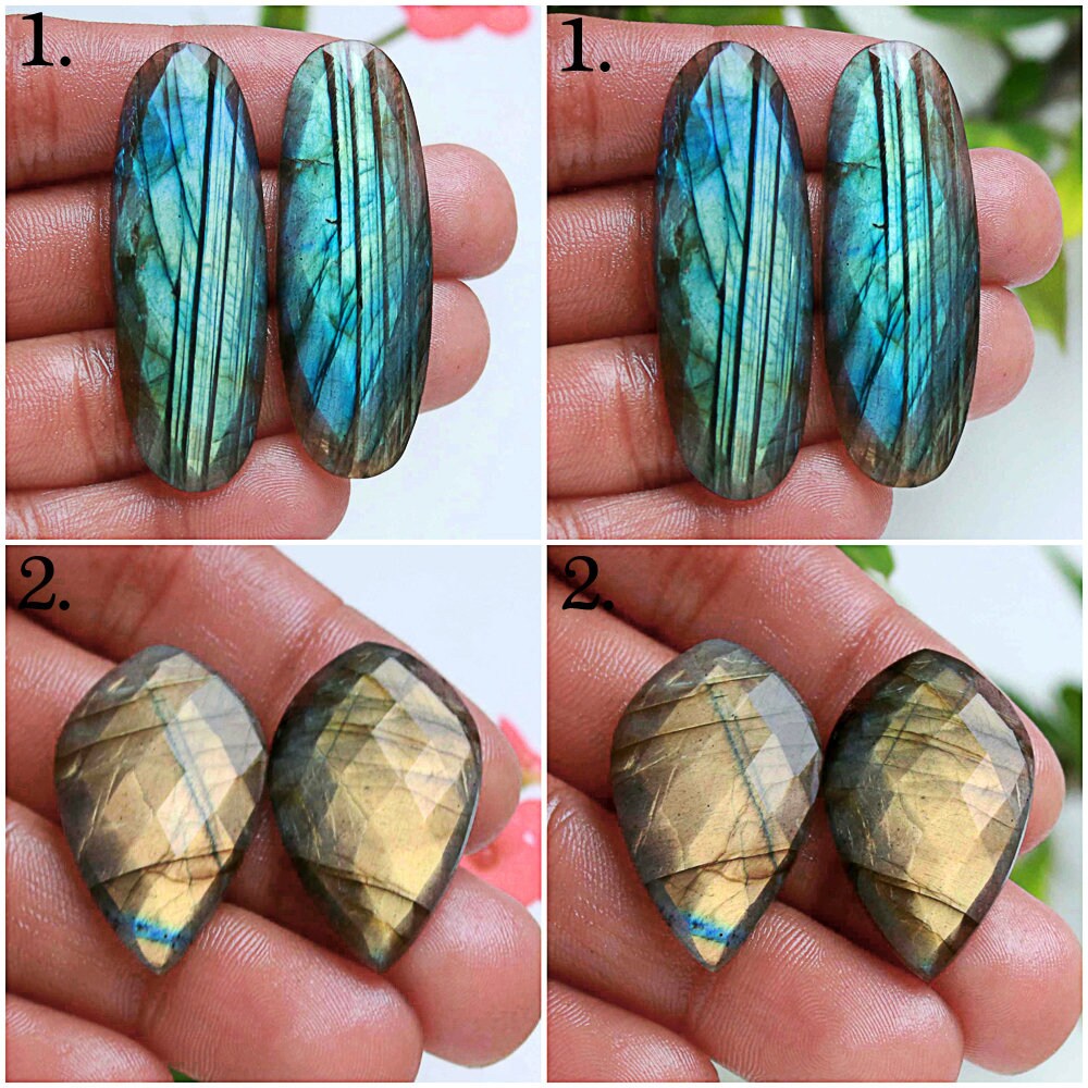 Genuine Labradorite Earrings, Rose Faceted Cut, Multi Gemstone, Blue Stone, Pairs Diy Earring , Matching Pair, Finding
