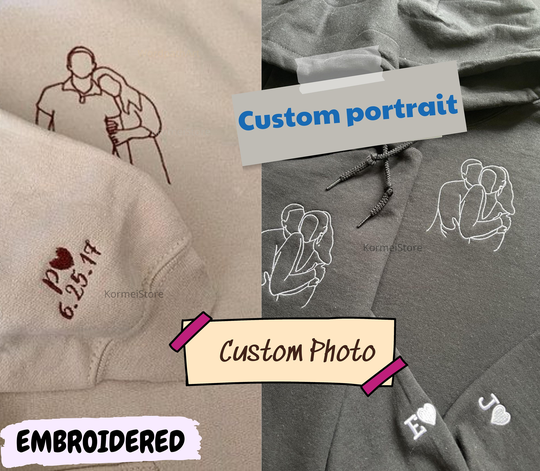 Embroidered | Custom Portrait From Photo, Outline Photo Sweatshirt, Photo, Sweats, Couple Hoodie, Wedding Gift