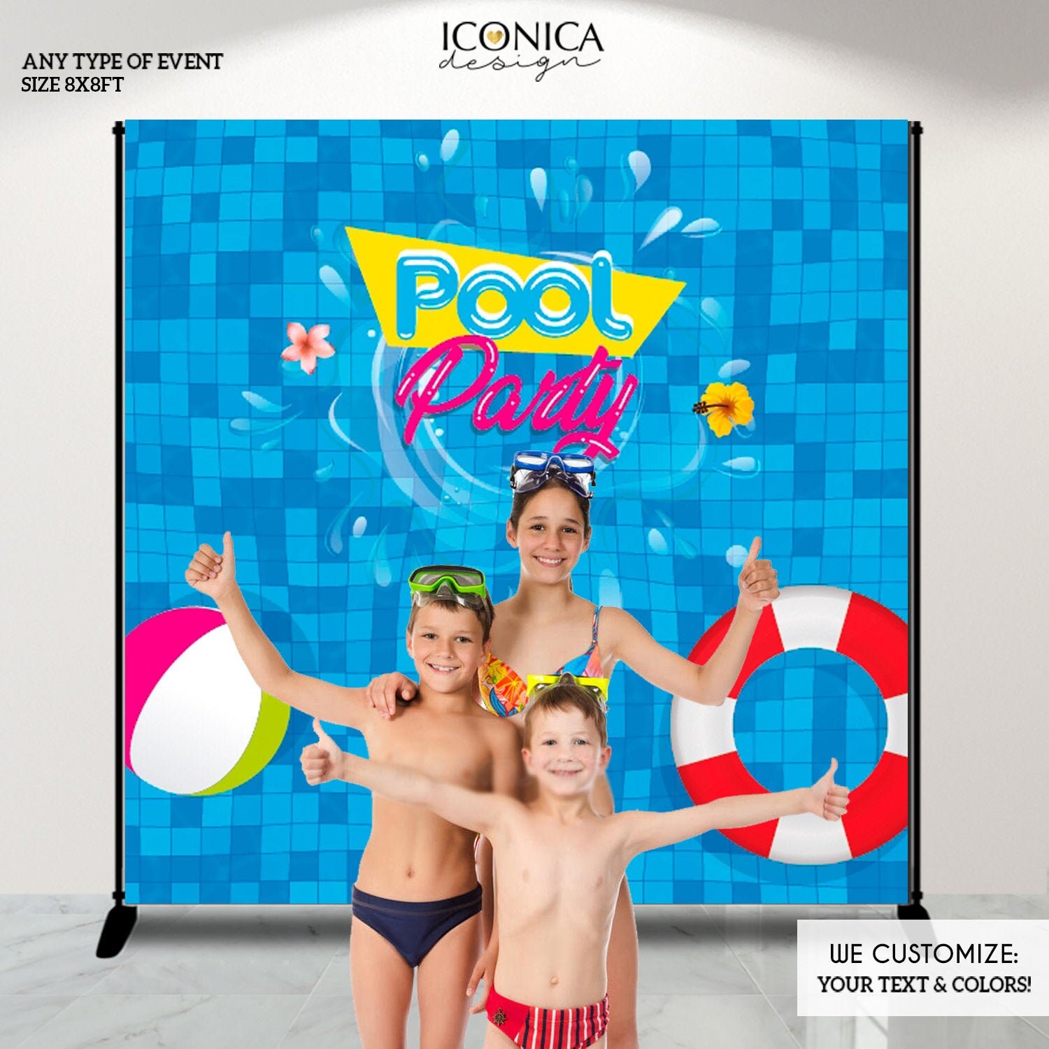 Pool Party Backdrop, Pool Birthday Photo Backdrop, Personalized Party Decorations, Personalized Summer Backdrop, Swimming Bash Bbd0155
