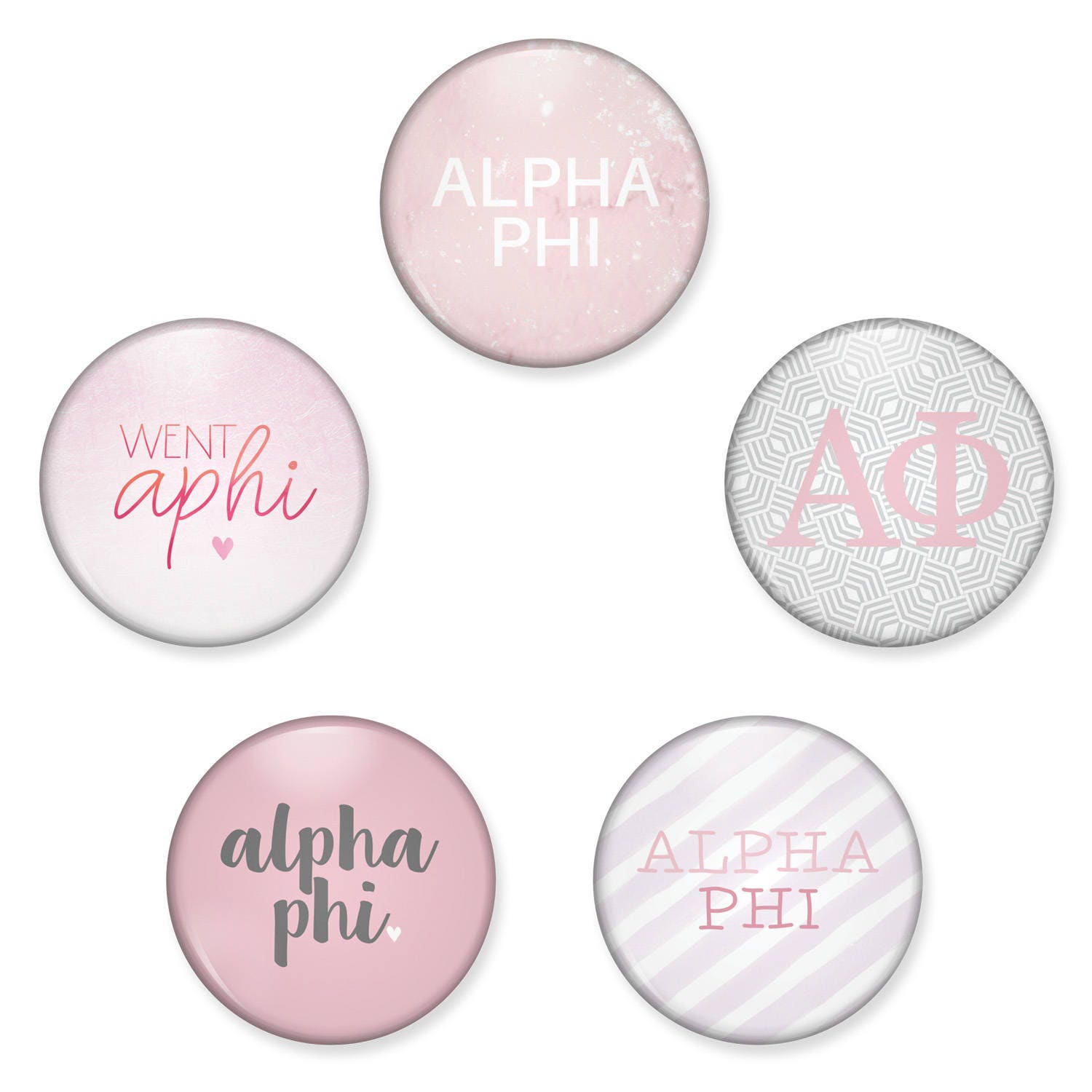 Alpha Phi Button Set, Aphi Pin Back Buttons, Sorority Pack, Magnet Magnets, Bid Day Gift