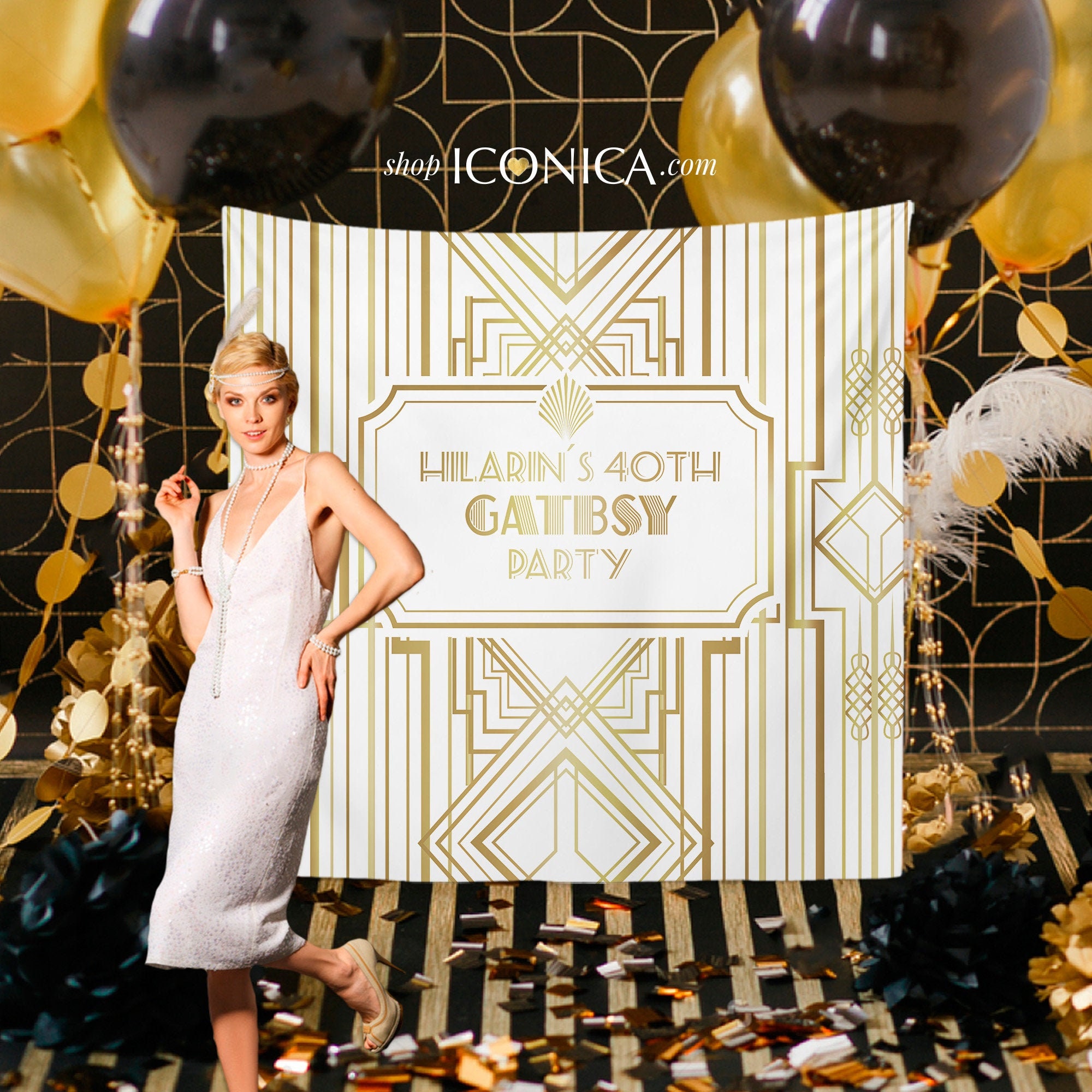 Roaring 20's Party Decor, Personalized Great Gatsby Banner, Art Deco Backdrop, Printed Or Printable File