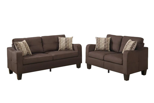 Poundex Spencer Modern 2-Piece Polyester/Polyester Blend Chocolate Living Room Set in Brown | F6923