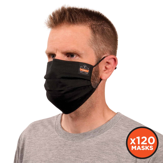 Ergodyne 120-Pack Reusable Cotton Polyester Blend Not Rated One Size Fits Most All- Purpose Face Mask in Black | 48880