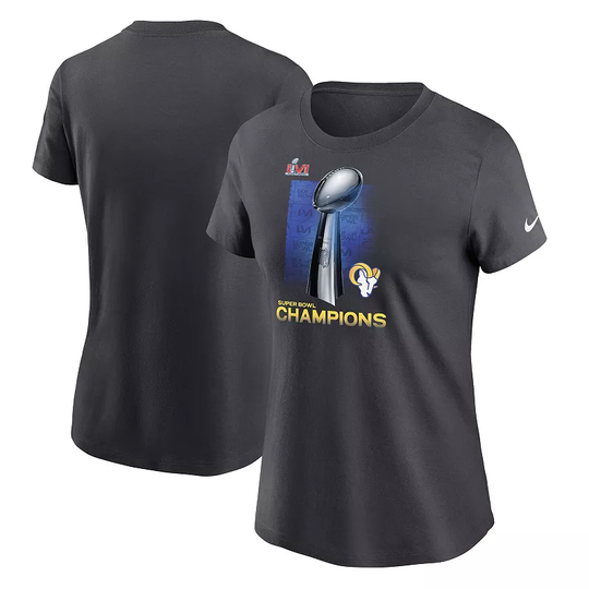 Women's Nike Anthracite Los Angeles Rams Super Bowl LVI Champions Lombardi Trophy T-Shirt, Size: Large, LAR Grey