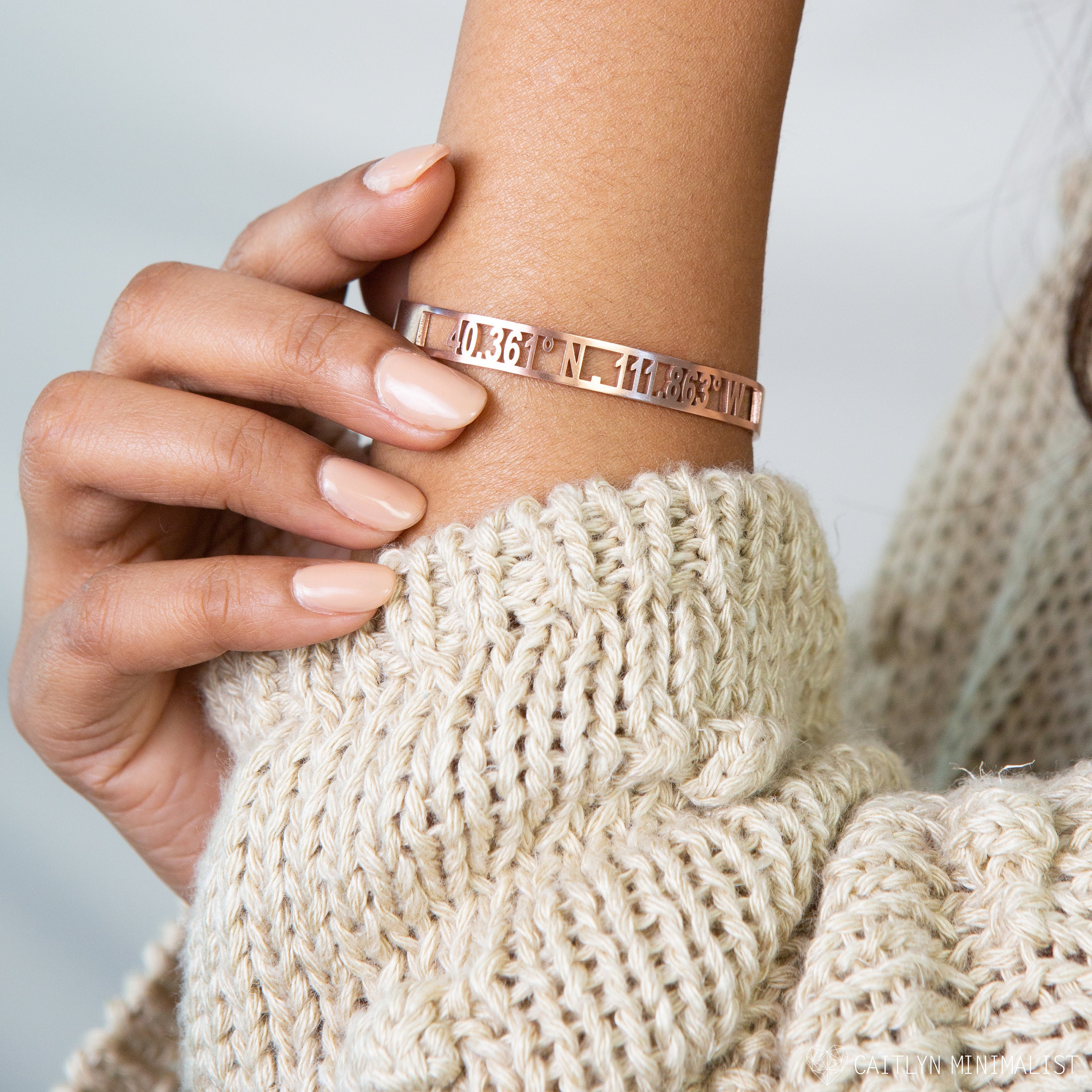 Custom Coordinates Bracelet Your Personalized Message Location Cuff Anniversary Gift For Her Bm06F30