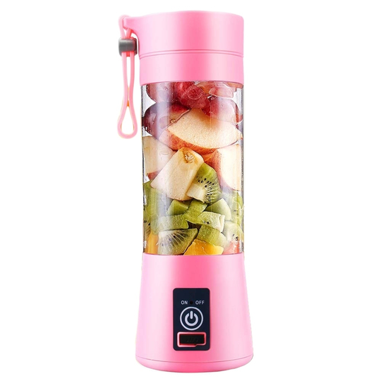 Portable Home Juicer USB Rechargeable 4-Blade Electric Fruit Extractor Juice Blender - pink, 3