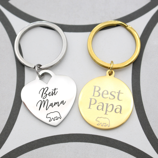 Mama Bear Papa Keychains, Custom Keychain For Mom, Personalized Dad, Heart Gift, Gift Dad