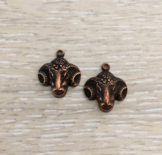 1 Brass Copper Ox Ram Charms, Animal Stampings