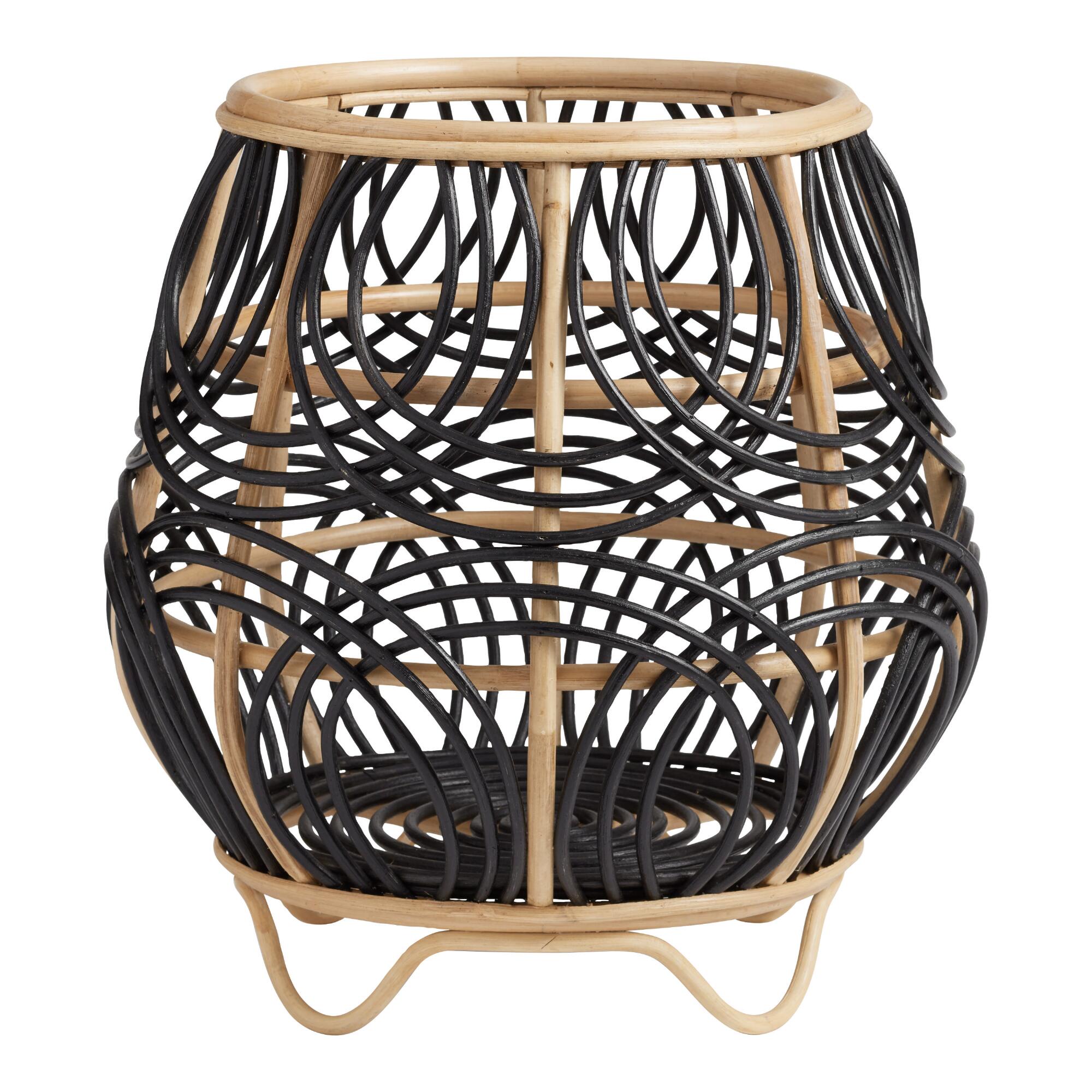 Black And Natural Scalloped Rattan Elsa Basket with Feet: Black/Natural by World Market