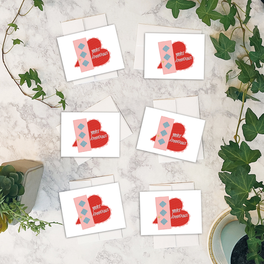 You're Adoorable Cards W/Envelopes Set Of 6 | Mid Mod Thank You Birthday Card Valentine Valentines Day Pink Door