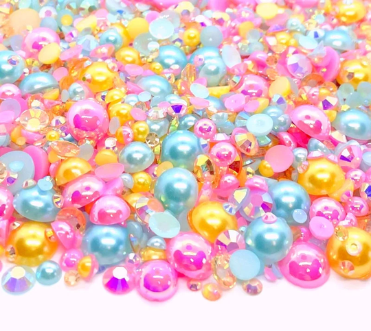 Ice Cream Shop Blend Rhinestone Mix 2mm-10mm Flatback Jelly Resin | Faux Pearls Rhinestones Mix, Blue Pink Orange
