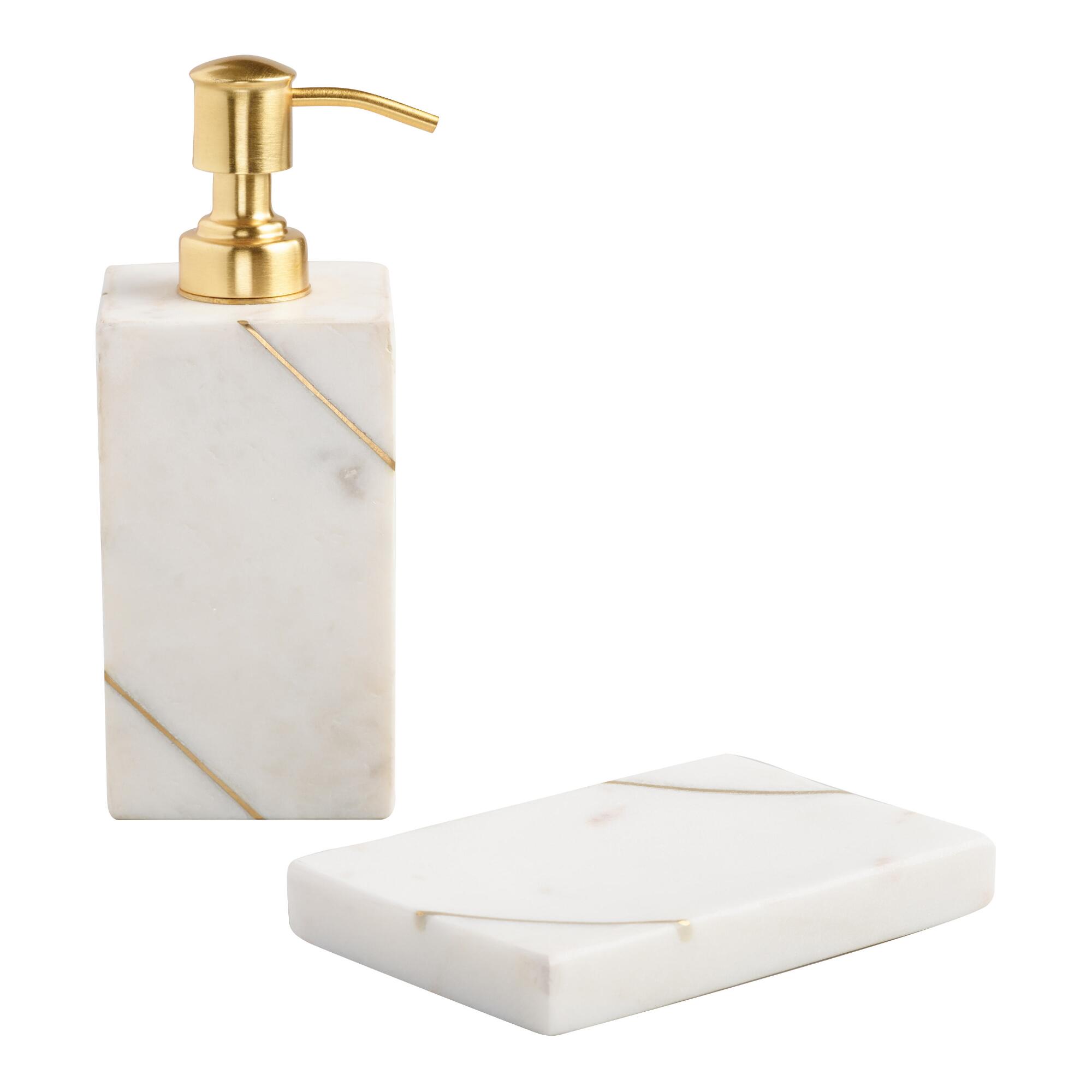 White Marble and Gold Bath Accessories Collection by World Market