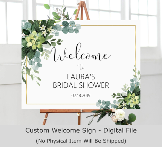 Succulent Greenery Welcome Sign Bridal Shower Baby Printable Personalized For Any Event B84 C91