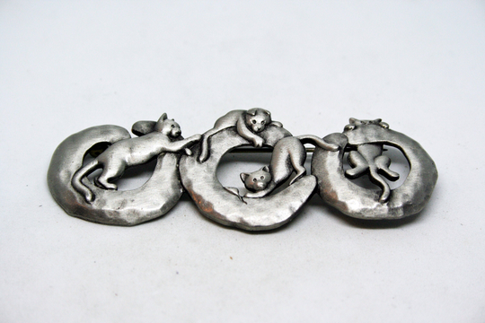 3" Large Vintage Jj Silver Tone Cat Brooch