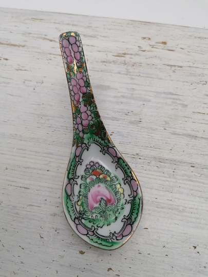 Chinese Floral Golden Spoon, Rice Noodle Porcelain Oriental Asian Kitchenware